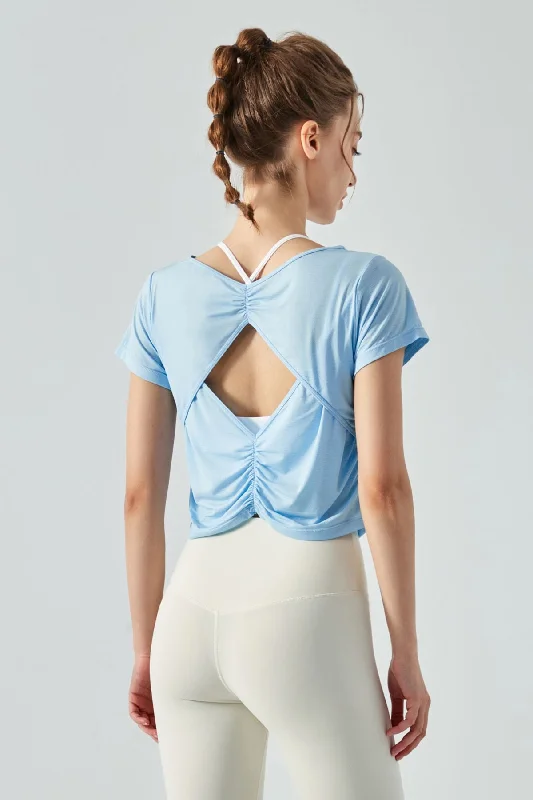 The Epitome Of Modern Women's Fashion Back Cut-Out Short Sleeve Blouse