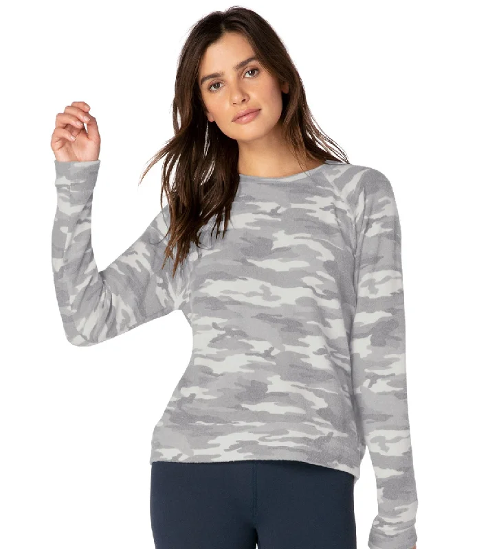 Fashion Frontiers Beyond Yoga Hacci Favorite Raglan Crew Yoga Pullover Gray Camo Heather