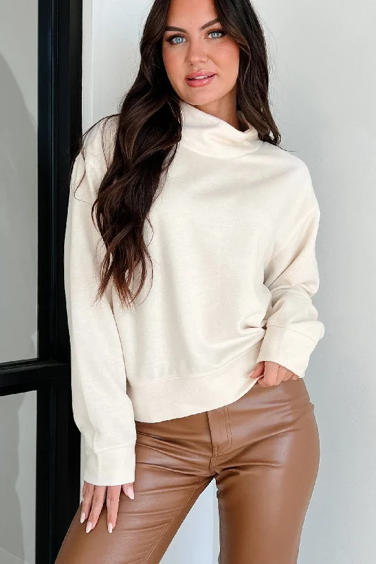 Style Streetwear Keep Your Promise Funnel Neck Sweatshirt Top (Cream)