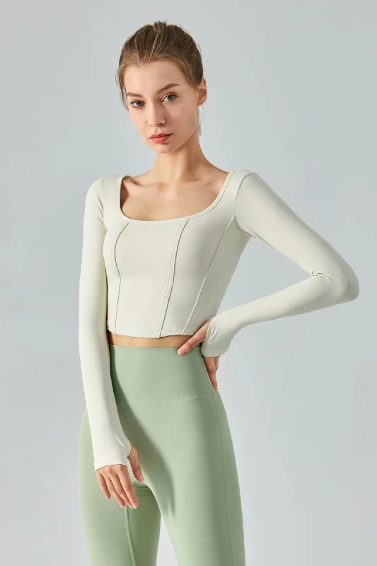 Comfy Women's Outfits for Daily Wear Long Sleeve Sports Seamed Corset Top