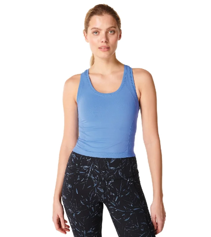 Unleash Your Fashion Sweaty Betty Athlete Crop Seamless Workout Tank Top Regatta Blue