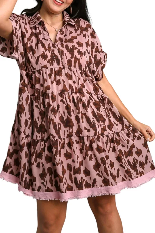 Weekend Sale Animal Print Tiered Dress In Mauve