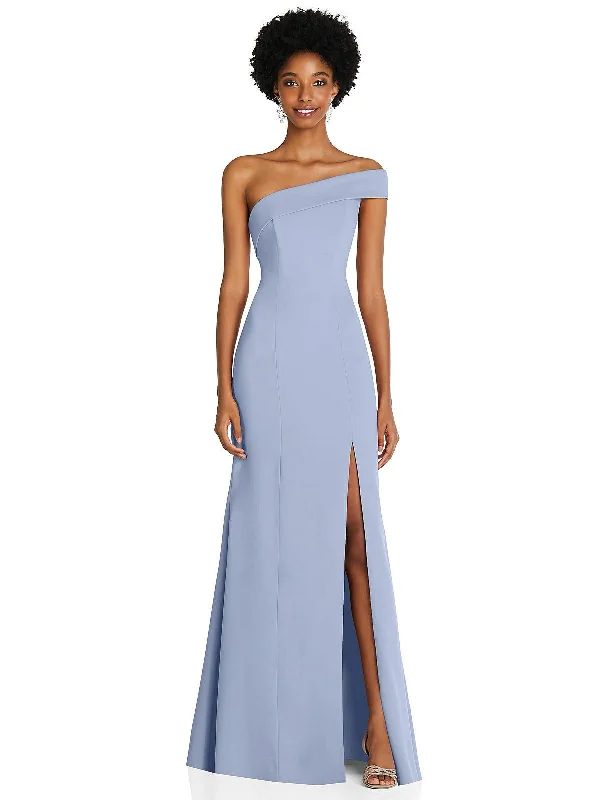 Clothes For Woman Asymmetrical Off-the-Shoulder Cuff Trumpet Gown With Front Slit