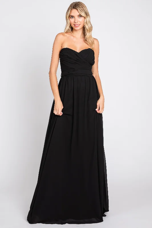 Luxury Fashion Black Sweetheart Convertible Chiffon Gown