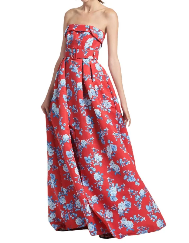 Women's Clothing Boutique Brielle Gown In Red Blue Floral