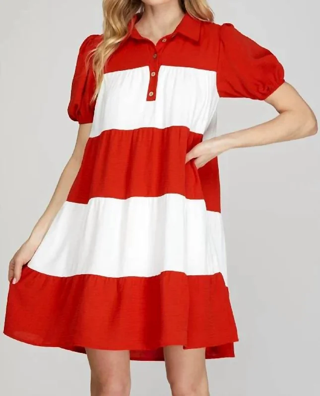 Casual Women's Clothing Online Color Block Tiered Dress