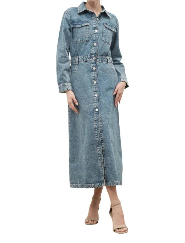 Relaxed Fashion Denim Maxi Dress In Blue