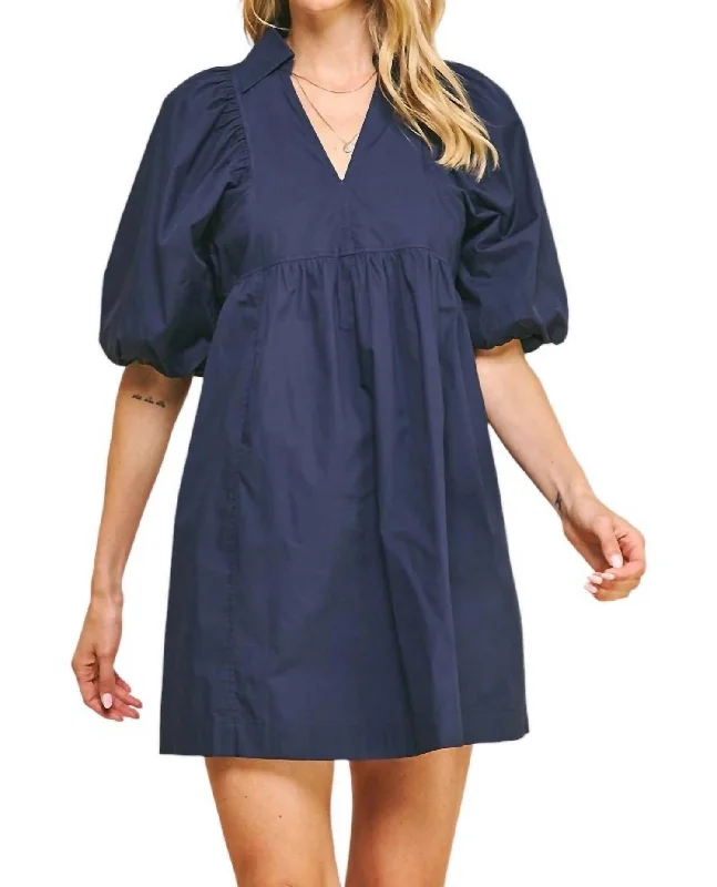 Chic Outfits Easy Essential Collared Mini Dress In Navy