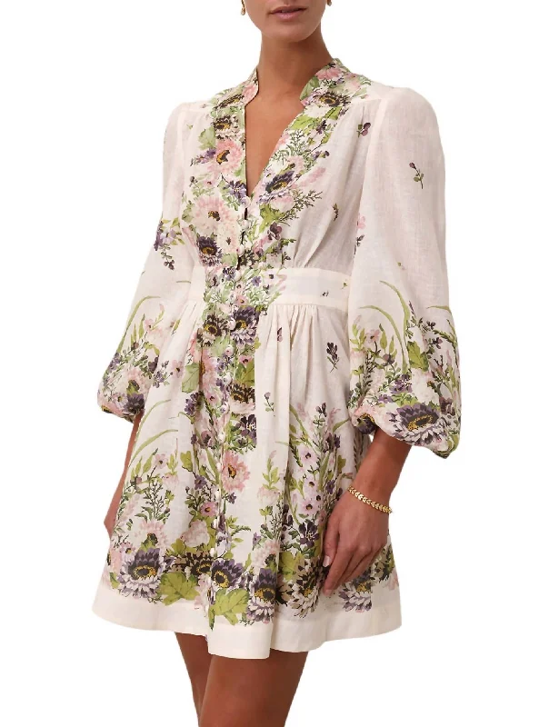 Clearance Event Halliday Plunge Mini Dress In Cream Multi Floral