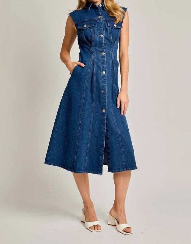 Flash Sale Online Ky Denim Sleeveless Midi Dress In Medium Wash