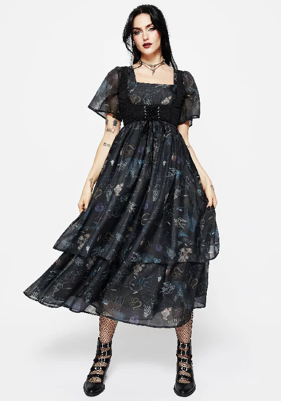 Early Bird Offer Maudeline Victoriana Print Layered Organza Midaxi Dress