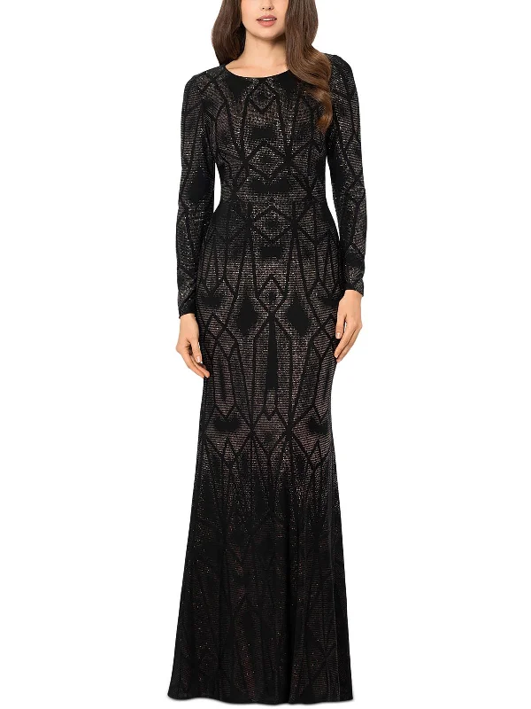 Fashion Forward Petites Womens Maxi Long Sleeve Evening Dress