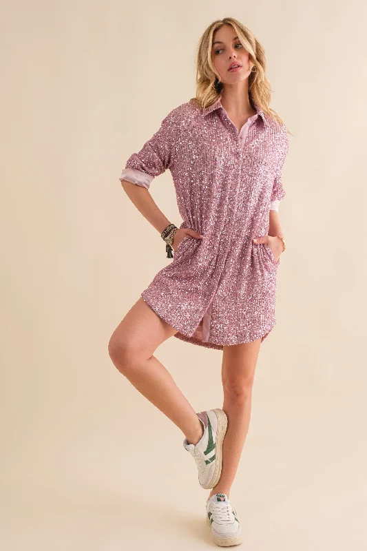 New Arrival Discount Pink Button-Down Dress