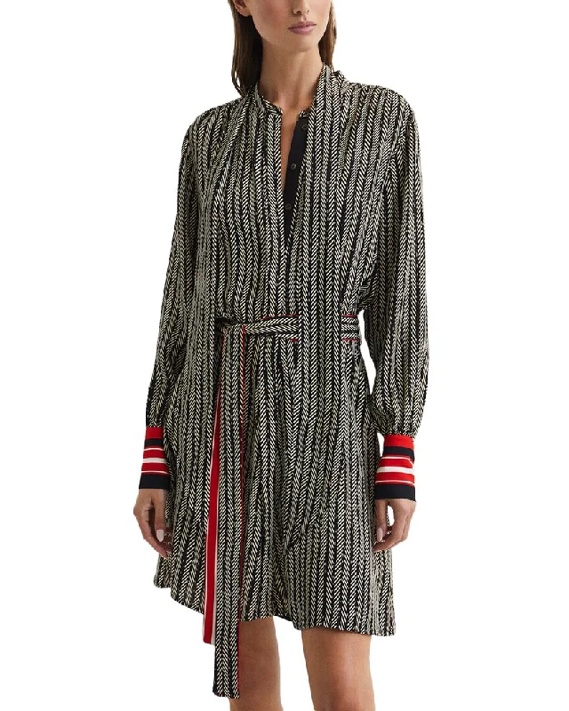 Vintage Style Clothing Sale Reiss Robyn Contrasting Stripe Cuff Printed Mini Dress