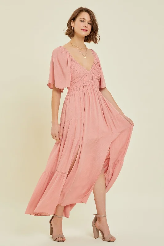 Outfits Ideas Rose Smocked Gauze Tiered Ruffle Maxi Dress