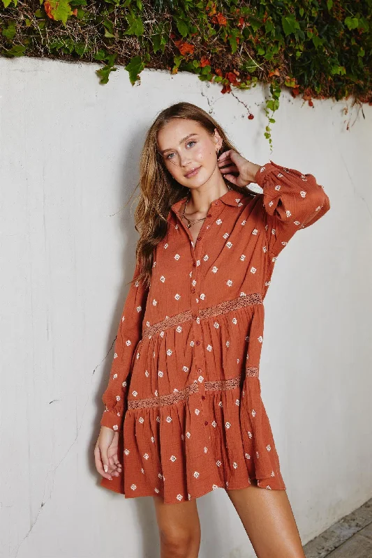 Special Offer For You Rust Button Down Swing Dress