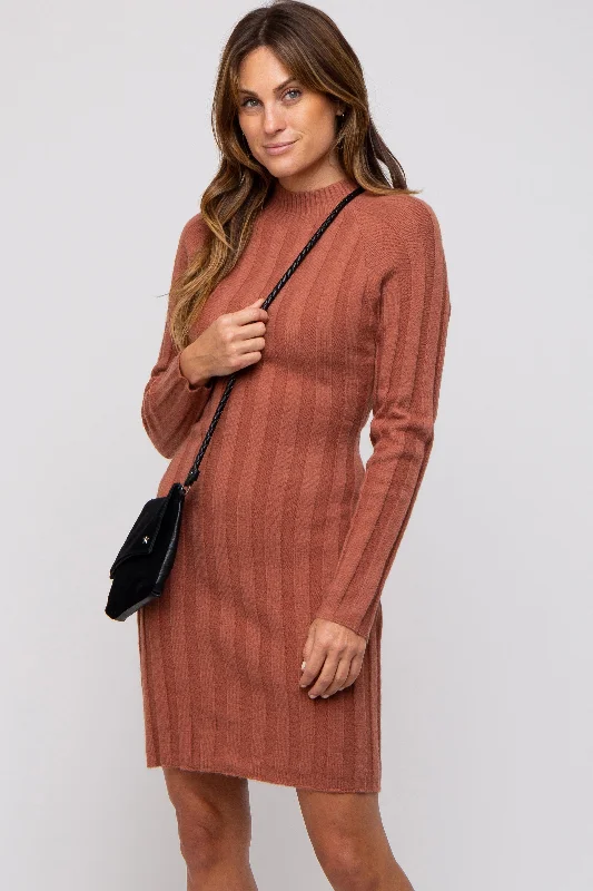 Plus Size Women Wear Rust Knit Cutout Back Sweater Dress