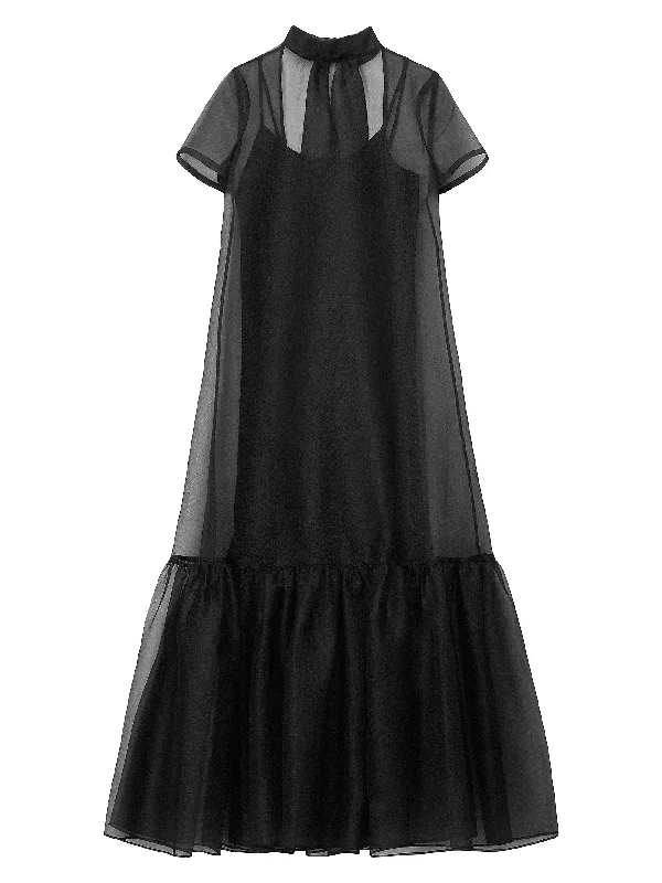 Sporty Streetwear STAUD Women's Calluna Organza Floor Length Dress, Black