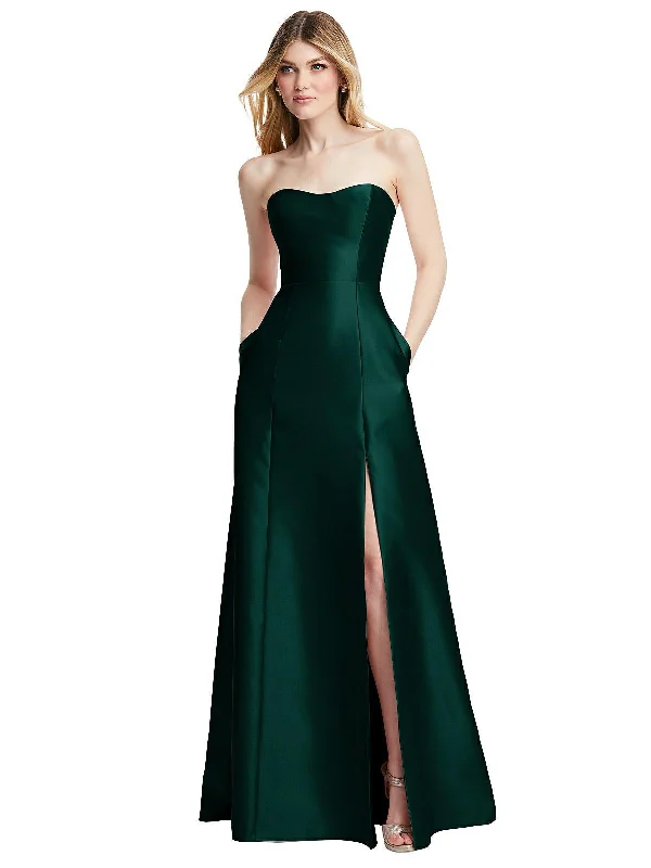 Online Shopping Boutiques Strapless A-line Satin Gown with Modern Bow Detail