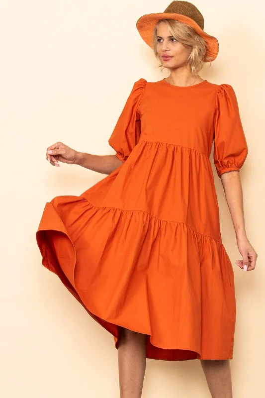 Casual Fashion Sunrise Poplin Tiered Midi Dress