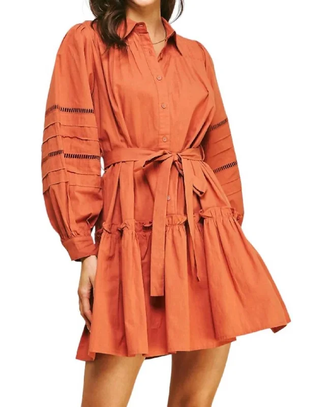 Elevate Your Wardrobe Take A Chance Buttondown Belted Mini Dress In Pumpkin Orange