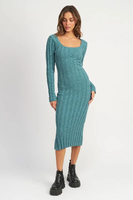 Seasonal Trends Teal Long Sleeve Knit Sweater Dress