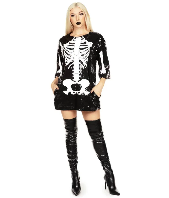 Urban Femme Streetwear Sequined Skeleton Costume Dress