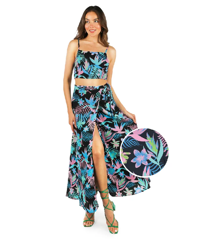 Stylish Savings Fluorescent Foliage 2-Piece Maxi Dress