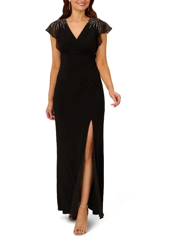 Eclectic Fashion Womens Embellished Faux Wrap Evening Dress