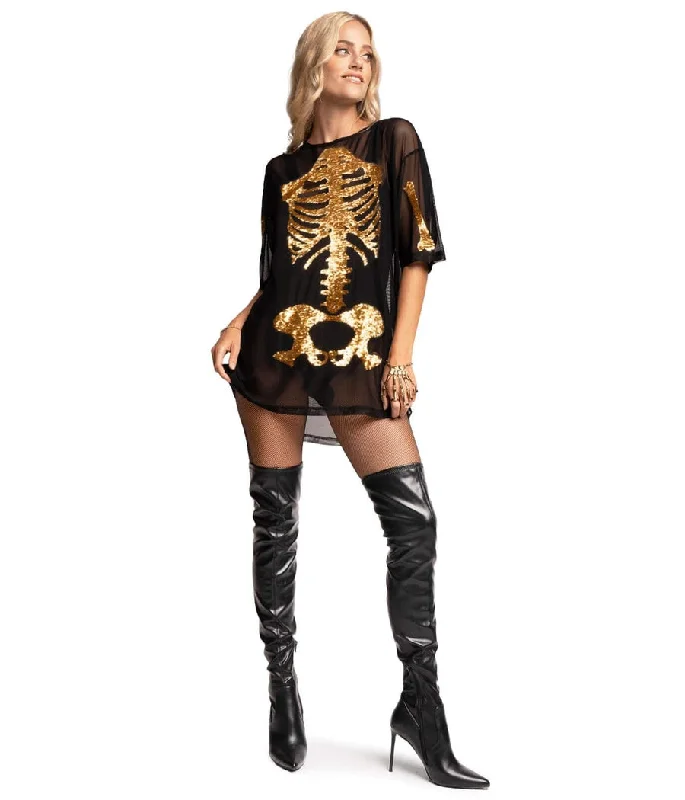 Bid Farewell To The Old Season Gold Skeleton Mesh Costume Dress