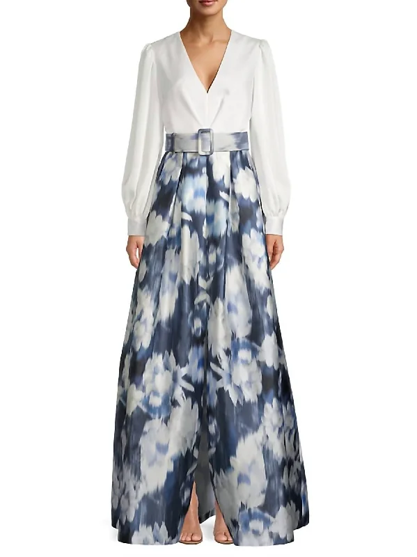 New Arrival Discounts Zoe Gown In Ivory/blue Ikat Floral