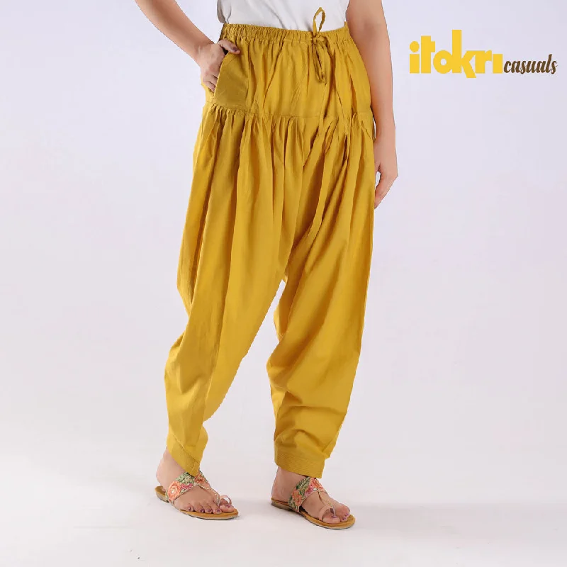 Stylish Looks Dark Yellow Cotton Elasticated Salwar for Women