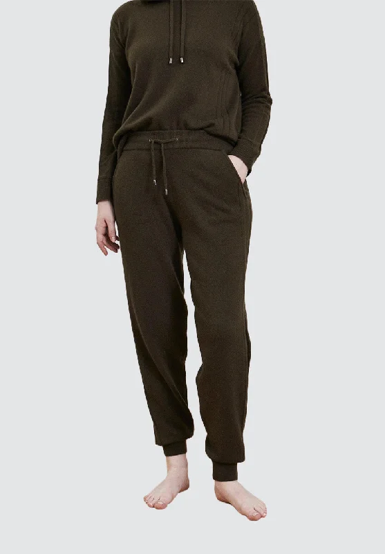 Fashion Forward Femininity Cashmere Joggers | Khaki/Ballet