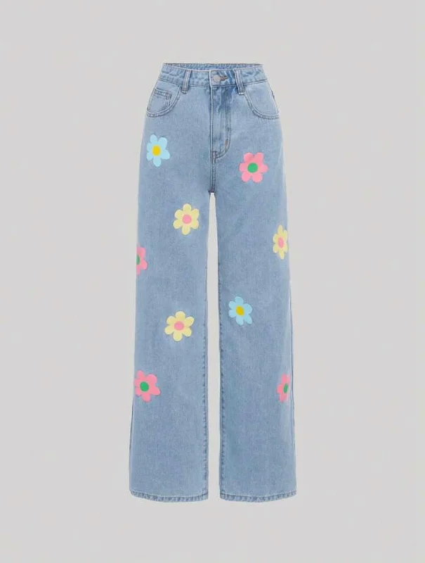 Versatile Style Wardrobe Flower Kid Jeans