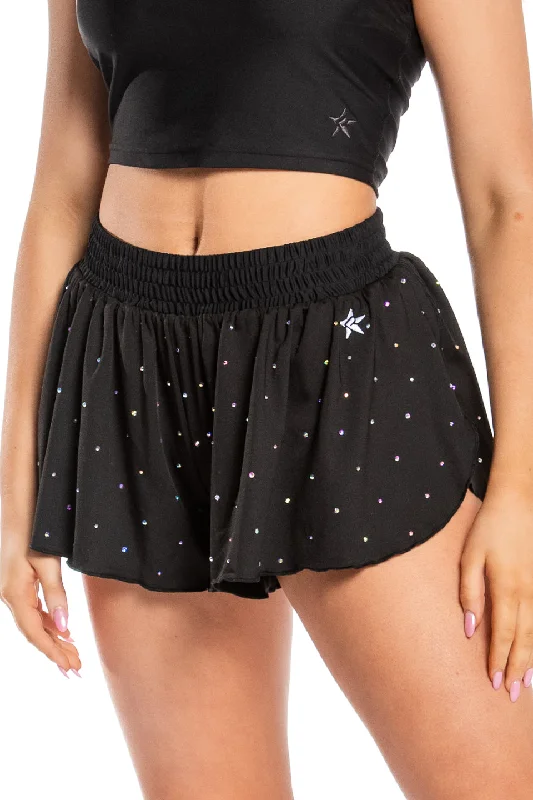 Women's Fashion Clothing Flowy Athletic Short in Black Crystal