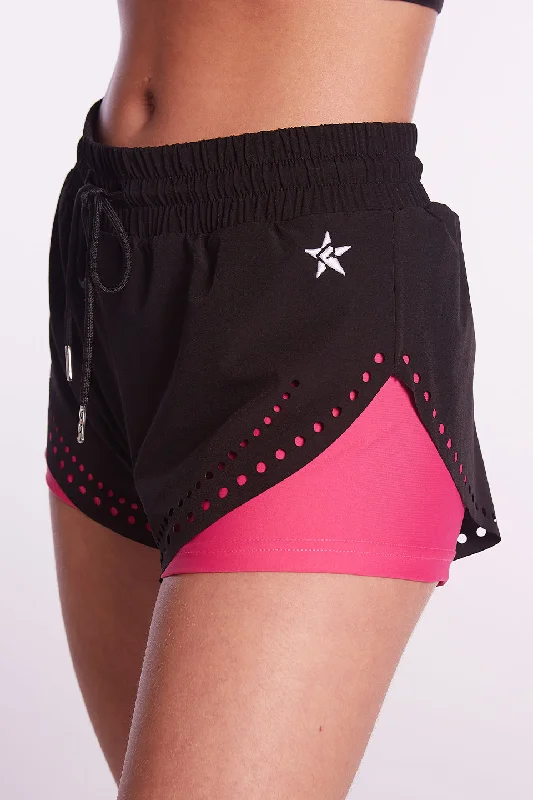 Affordable Women's Clothing Online Layered Sport Short in Black and Hyper Pink