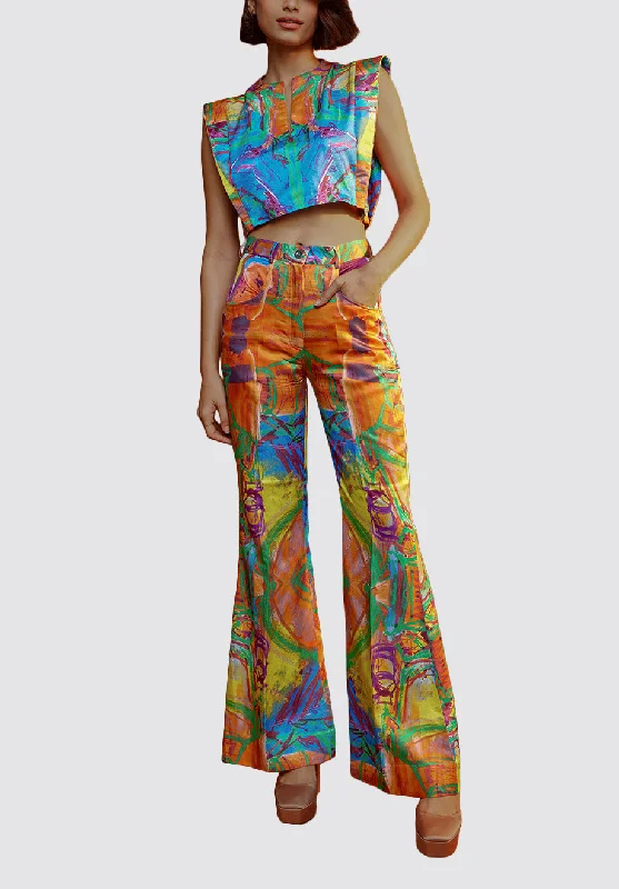 Affordable Women's Fashion Mural Flared Trouser