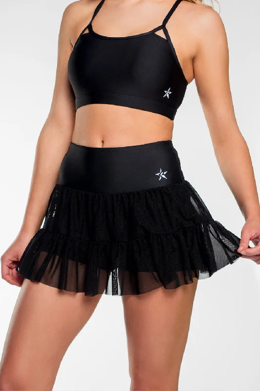 Hot Deals Tiered Mesh Flouncy Skirt in Black